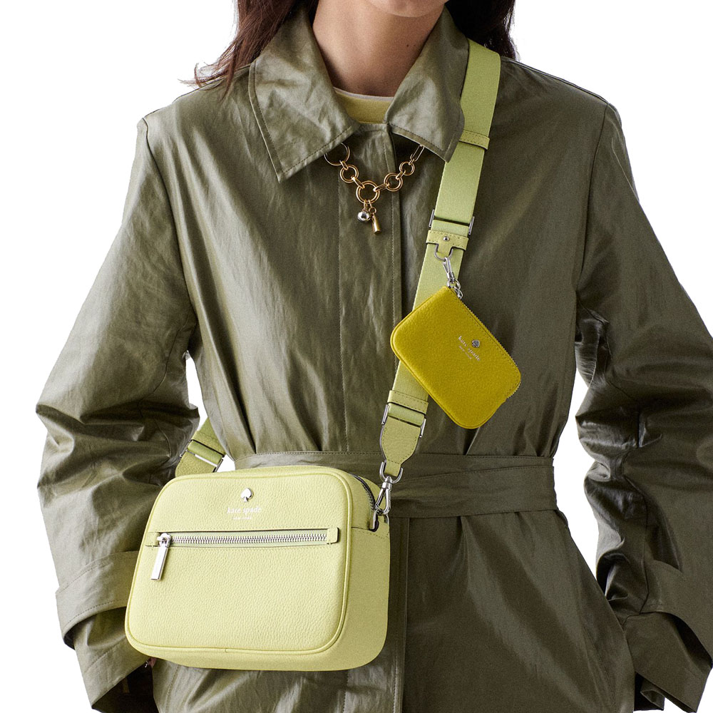 Kate Spade Emma Colorblock Pebbled Leather Large Crossbody Tennis Ball Multi Light green # KK940