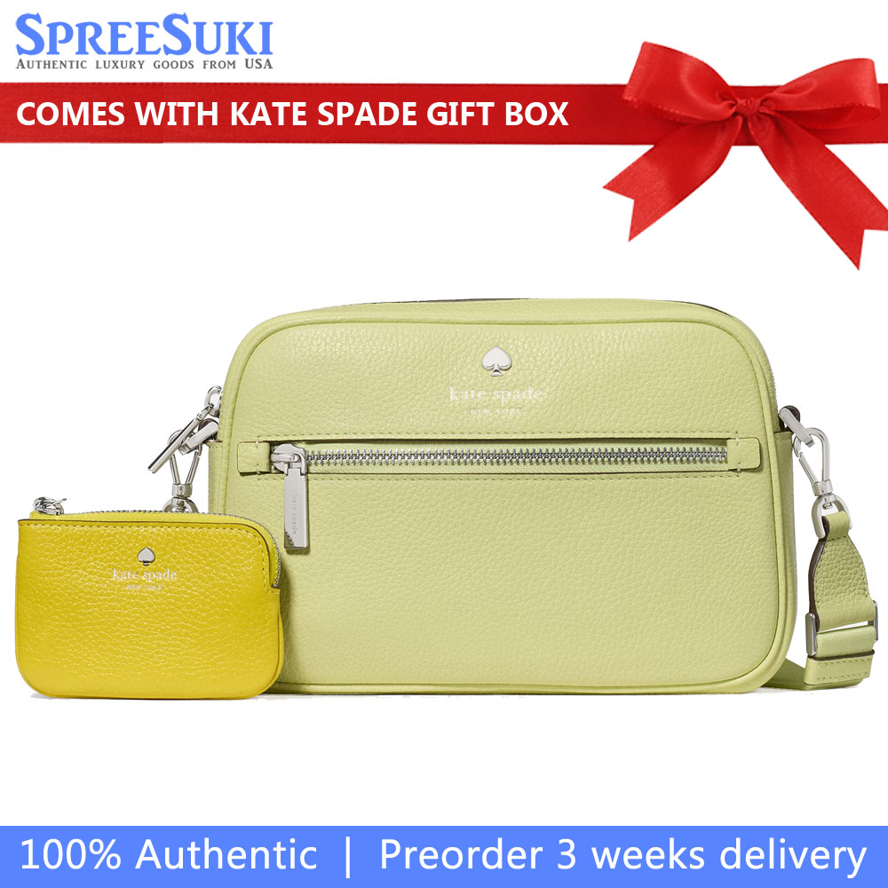 Kate Spade Emma Colorblock Pebbled Leather Large Crossbody Tennis Ball Multi Light green # KK940