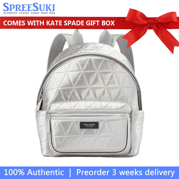 Kate Spade Sam Icon Quilted Satin Small Backpack Silver # KE236