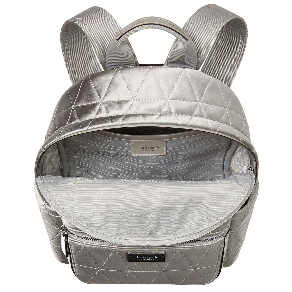 Kate Spade Sam Icon Quilted Satin Small Backpack Silver # KE236