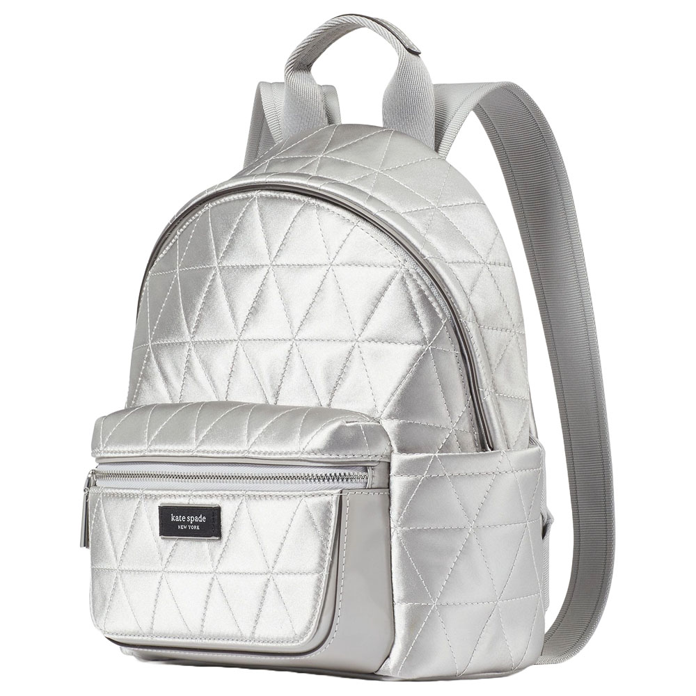 Kate Spade Sam Icon Quilted Satin Small Backpack Silver # KE236