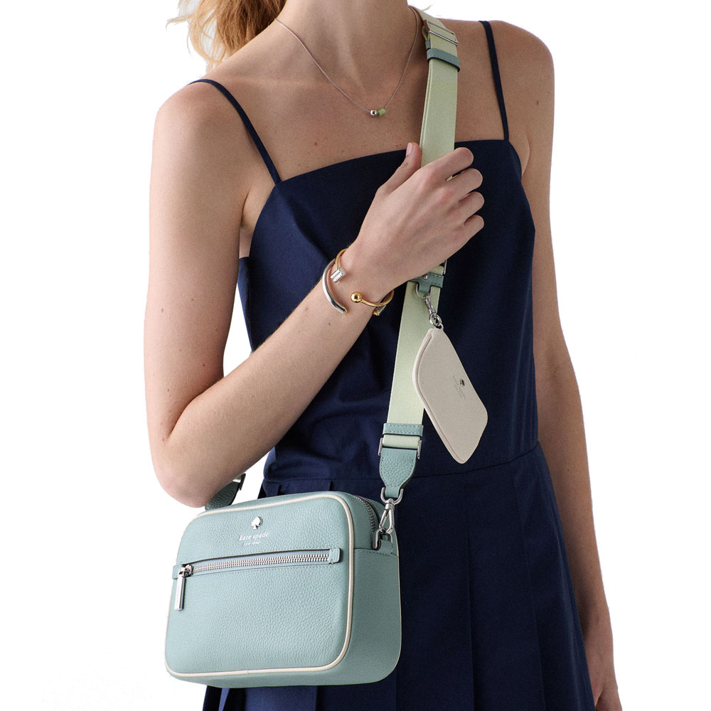 Kate Spade Emma Colorblock Pebbled Leather Large Crossbody Aventurine Multi Light blue # KK940