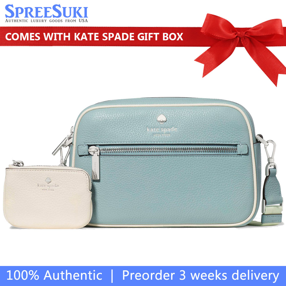 Kate Spade Emma Colorblock Pebbled Leather Large Crossbody Aventurine Multi Light blue # KK940