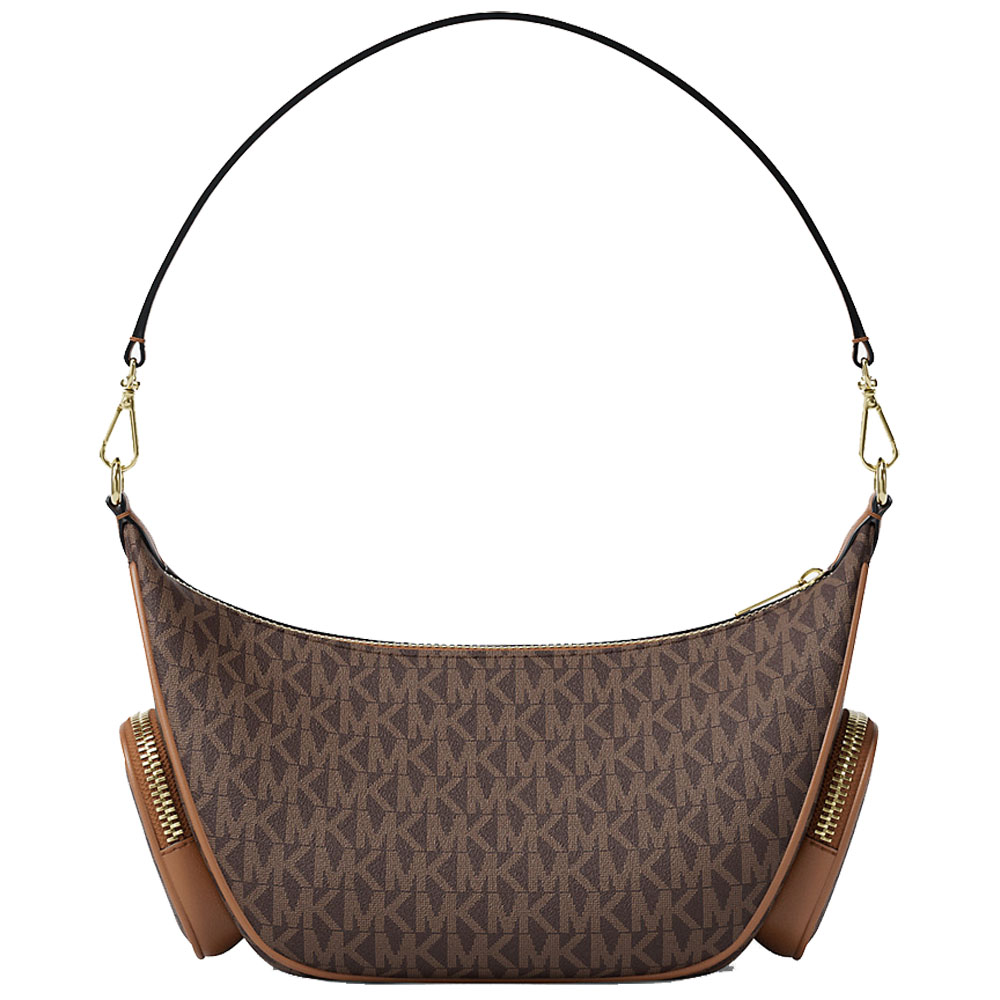 Michael Kors Merritt Small Signature Logo Convertible Shoulder Bag Brown Dark Brown # 35R6G0WC1B