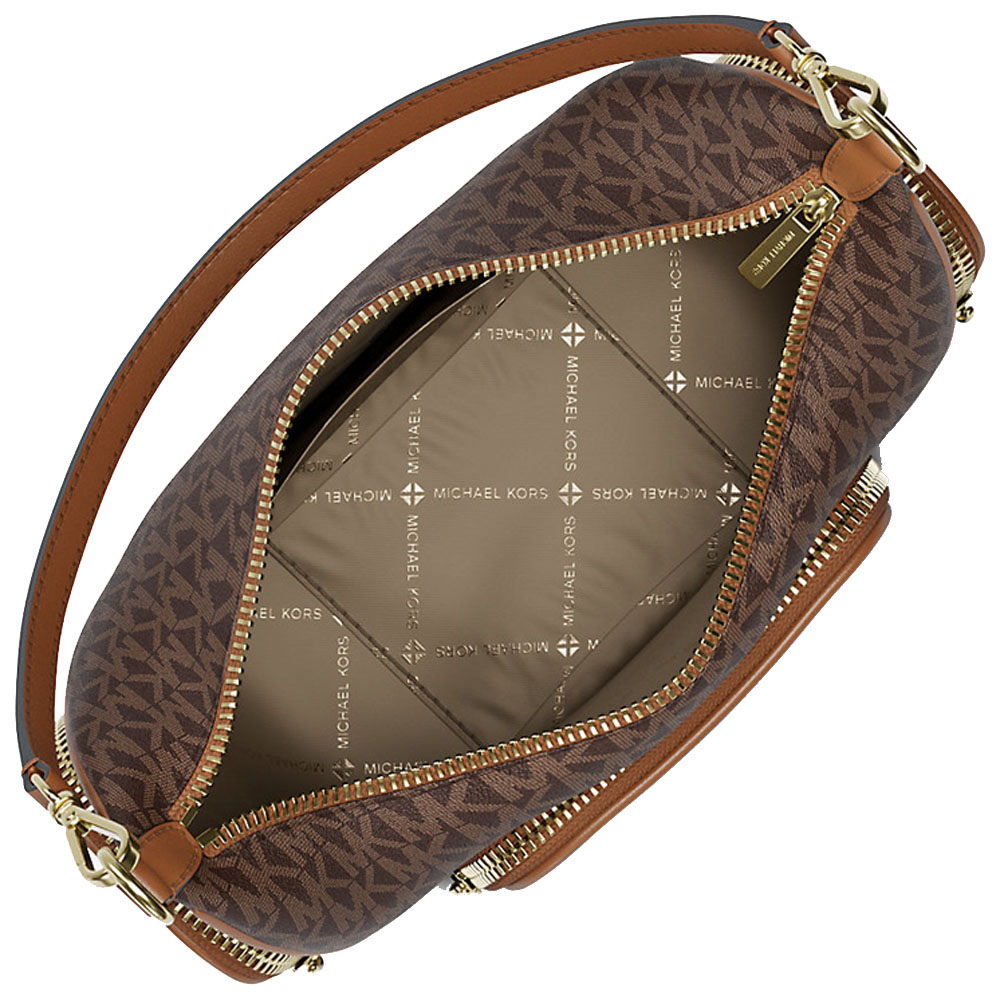 Michael Kors Merritt Small Signature Logo Convertible Shoulder Bag Brown Dark Brown # 35R6G0WC1B