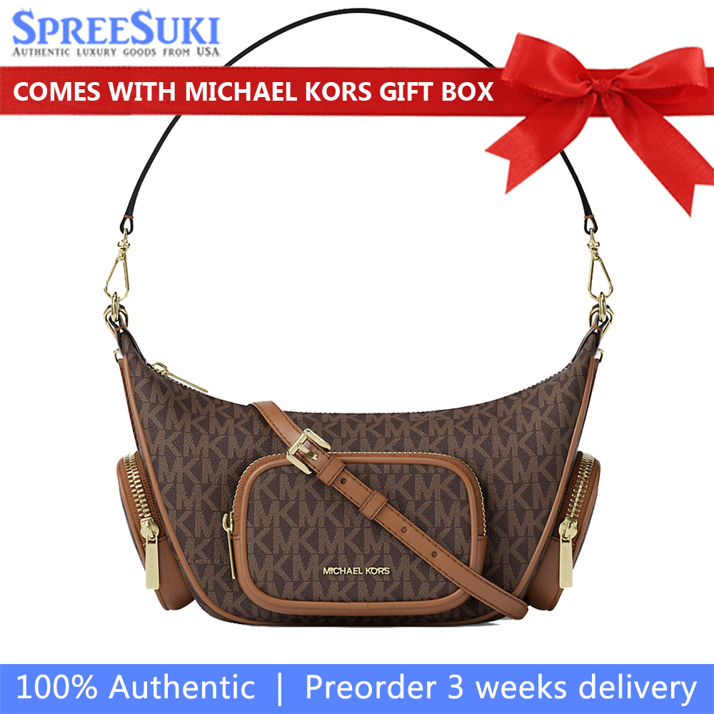 Michael Kors Merritt Small Signature Logo Convertible Shoulder Bag Brown Dark Brown # 35R6G0WC1B