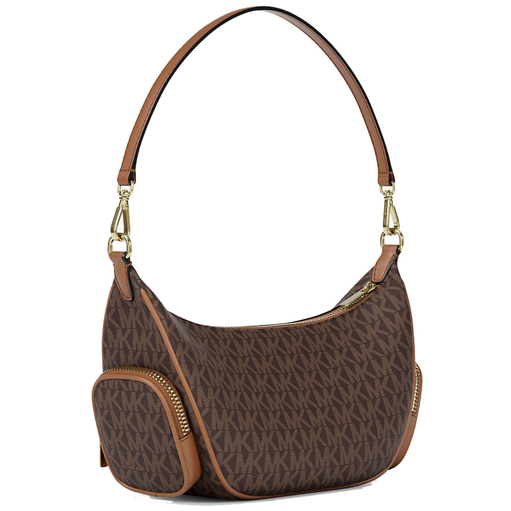 Michael Kors Merritt Small Signature Logo Convertible Shoulder Bag Brown Dark Brown # 35R6G0WC1B