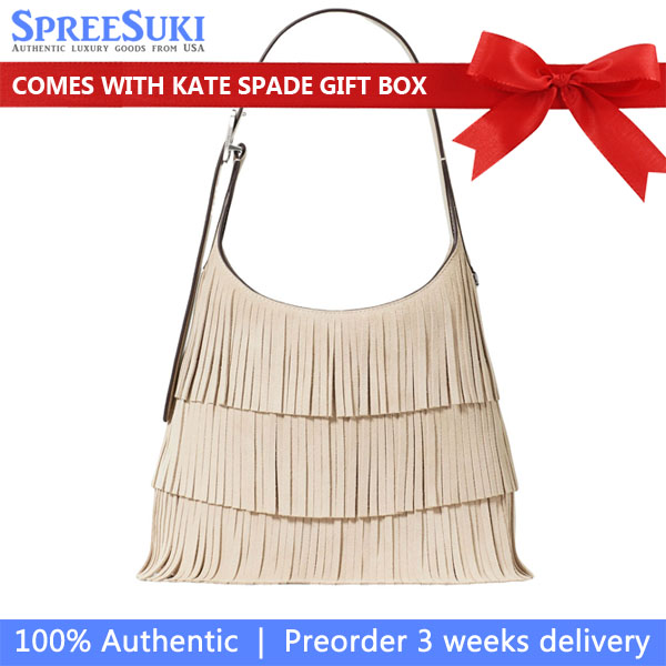 Kate Spade 454 Suede Fringe Small Shoulder Bag Light Sand # KN587