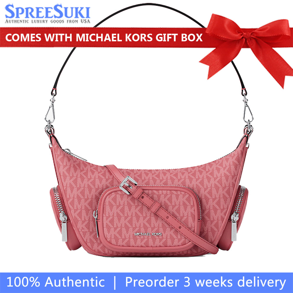 Michael Kors Merritt Small Signature Logo Convertible Shoulder Bag Hibiscus Pink # 35R6S0WC1V