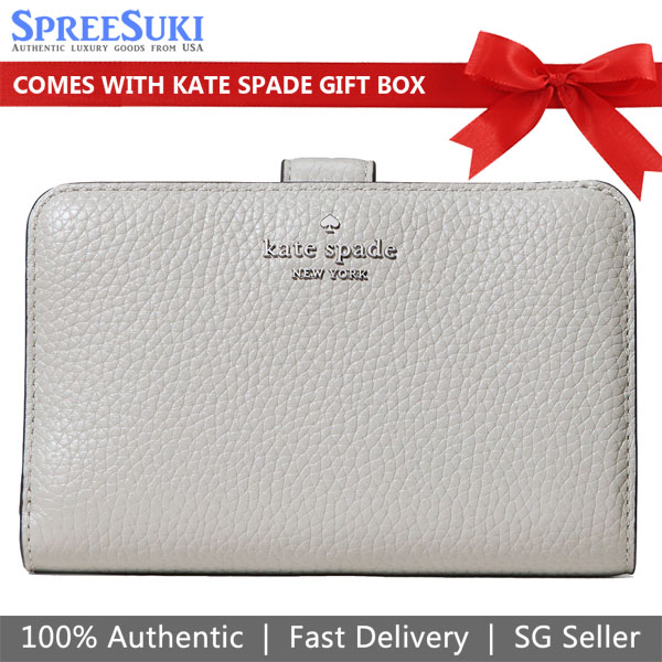 Kate Spade Medium Wallet Lena Pebbled Leather Medium Compact Bifold Wallet Platinum Grey Light Grey # KH787