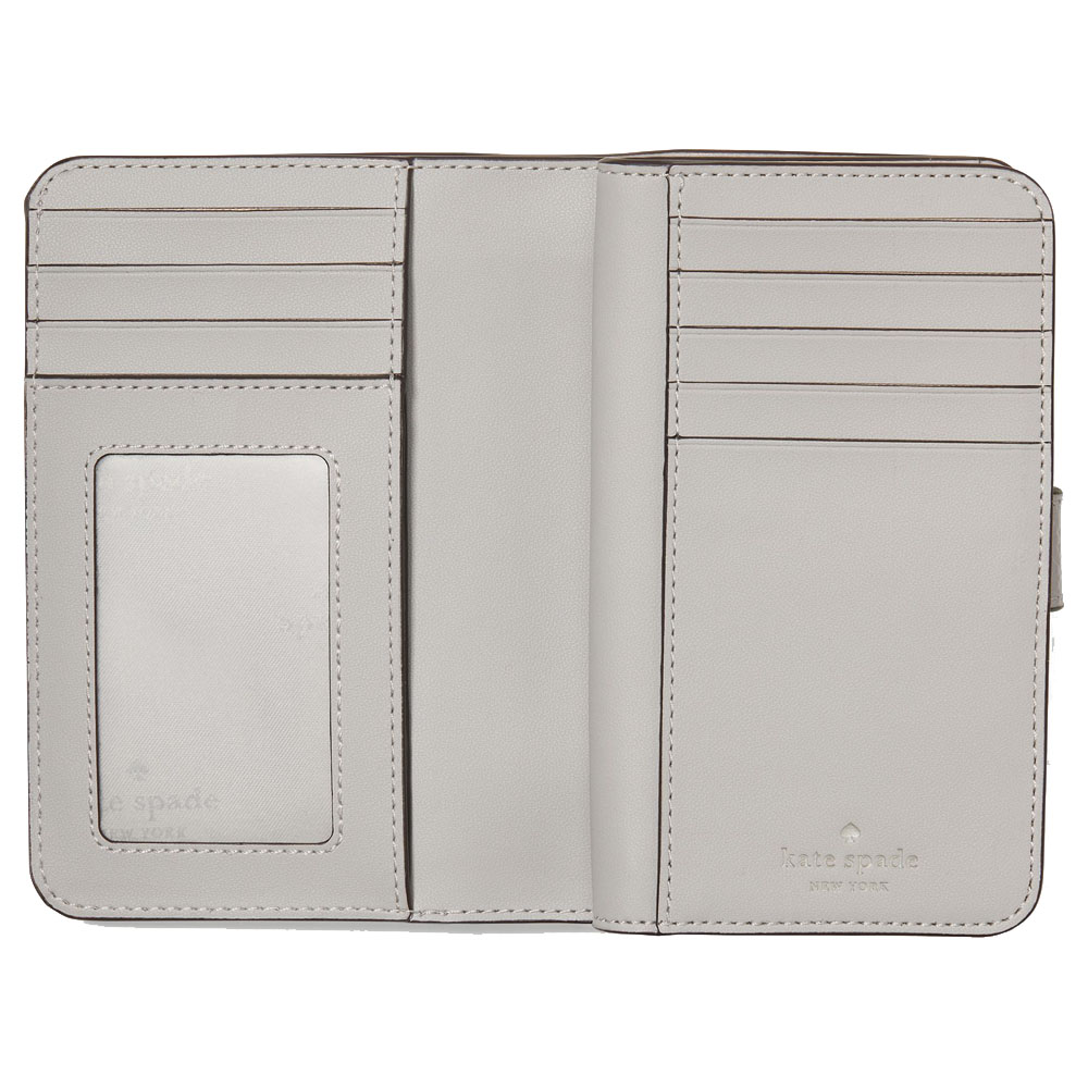 Kate Spade Medium Wallet Lena Pebbled Leather Medium Compact Bifold Wallet Platinum Grey Light Grey # KH787