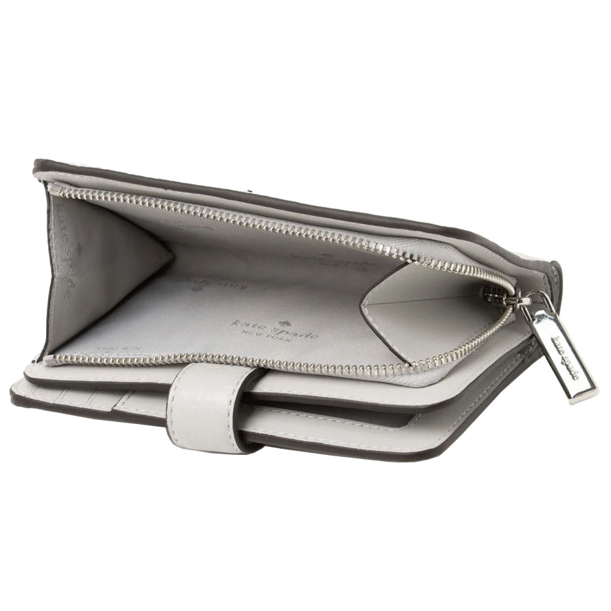 Kate Spade Medium Wallet Lena Pebbled Leather Medium Compact Bifold Wallet Platinum Grey Light Grey # KH787