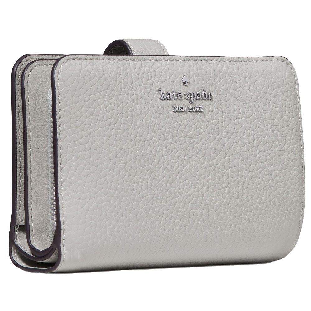 Kate Spade Medium Wallet Lena Pebbled Leather Medium Compact Bifold Wallet Platinum Grey Light Grey # KH787