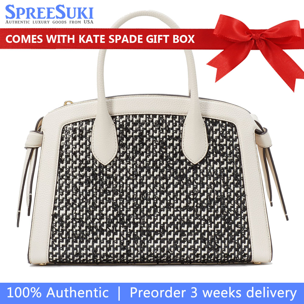 Kate Spade Knott Raffia Tweed Medium Zip-Top Satchel Parchment Multi Off White # KH022