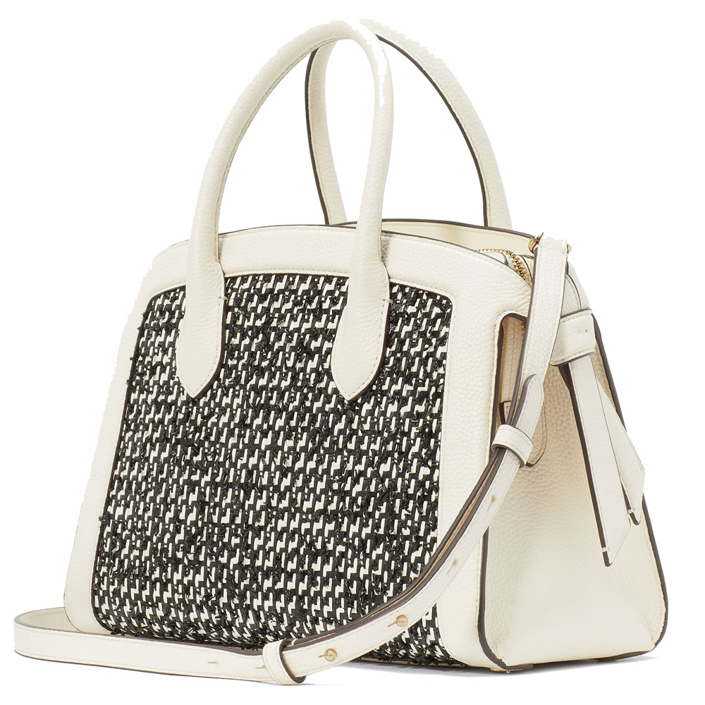 Kate Spade Knott Raffia Tweed Medium Zip-Top Satchel Parchment Multi Off White # KH022