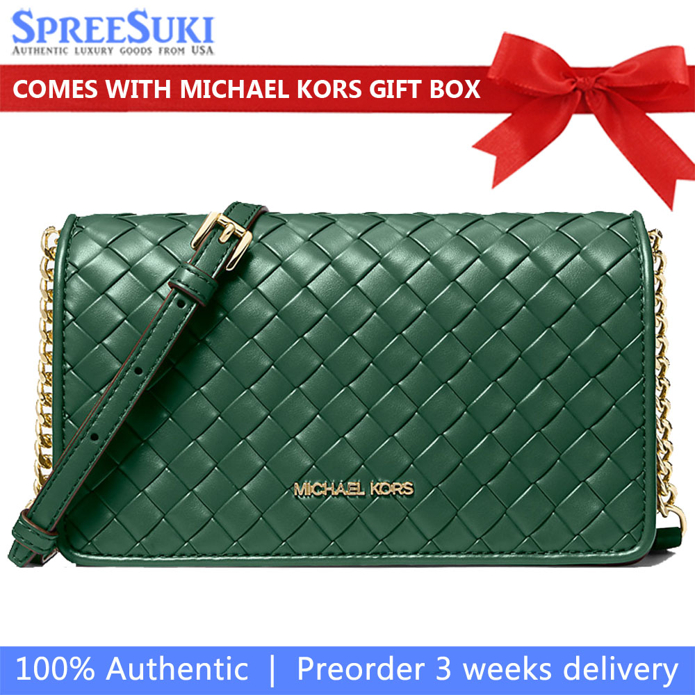 Michael Kors Jet Set Medium Woven Crossbody Bag Moss Dark Green # 35R6GTVC8Y