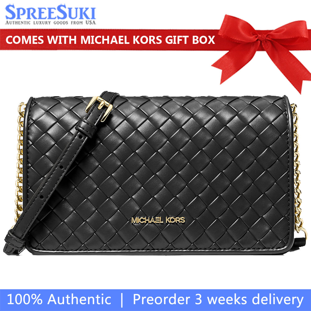 Michael Kors Jet Set Medium Woven Crossbody Bag Black # 35R6GTVC8Y