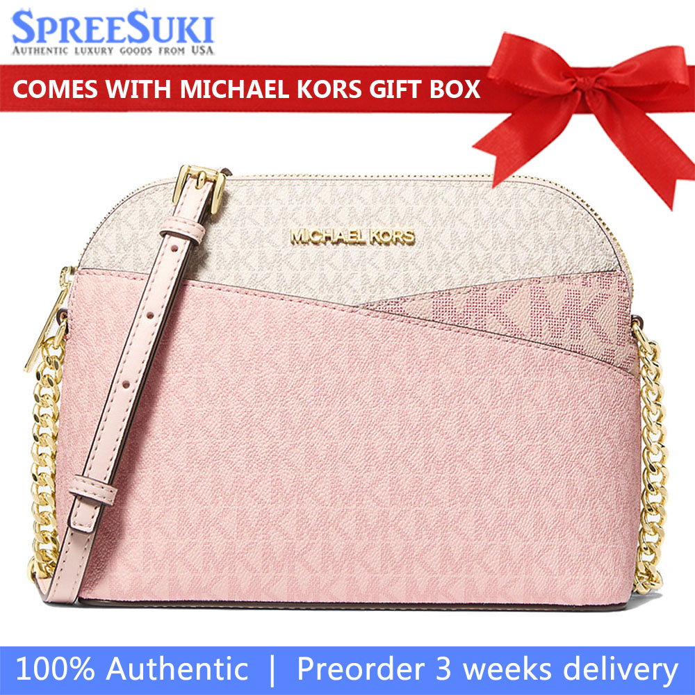 Michael Kors Jet Set Travenuel Medium Color-Block Signature Logo Crossbody Bag Powder Blush Multi Blush Pink # 35S5GTVC6B