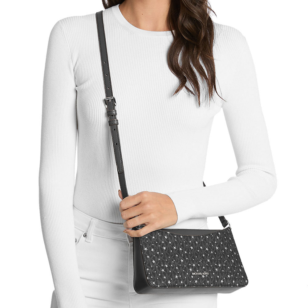 Michael Kors Arden Medium Printed Signature Logo Crossbody Bag Black # 35F5S4XC8I