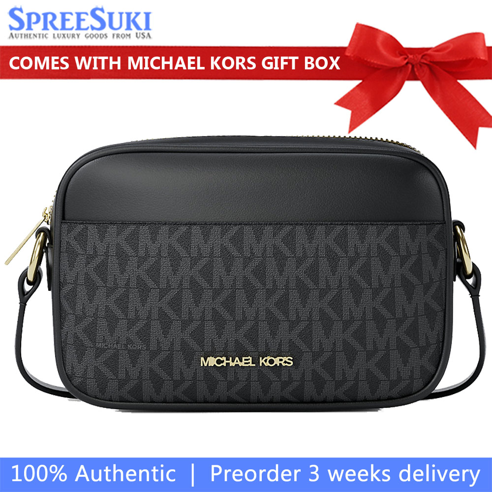 Michael Kors Jet Set Small Signature Logo Camera Crossbody Bag Black # 35R6GTVC5B
