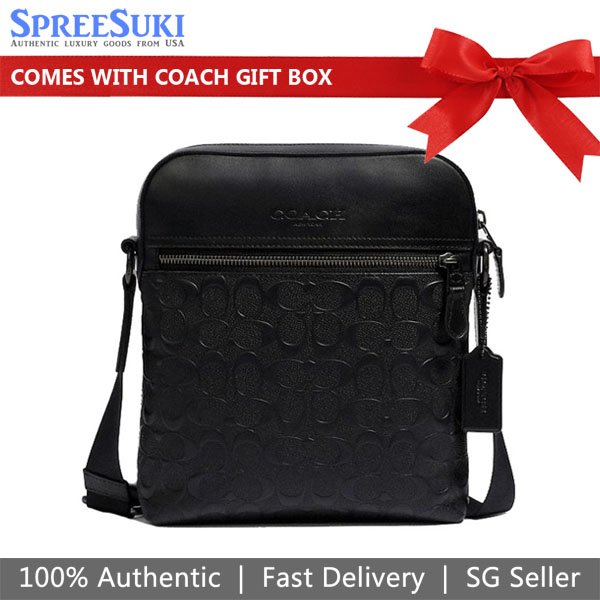 Coach Men Houston Flight Bag Signature Leather Gunmetal Black # 4009