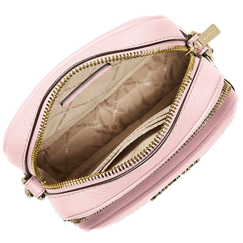 Michael Kors Sling Bag Jet Set Travel Medium Pebbled Leather Crossbody Bag Powder Blush Blush Pink # 35H3GTVC2L