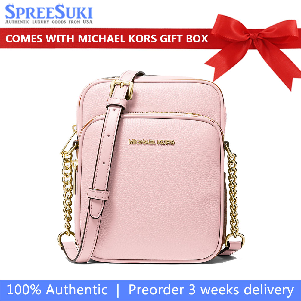 Michael Kors Sling Bag Jet Set Travel Medium Pebbled Leather Crossbody Bag Powder Blush Blush Pink # 35H3GTVC2L