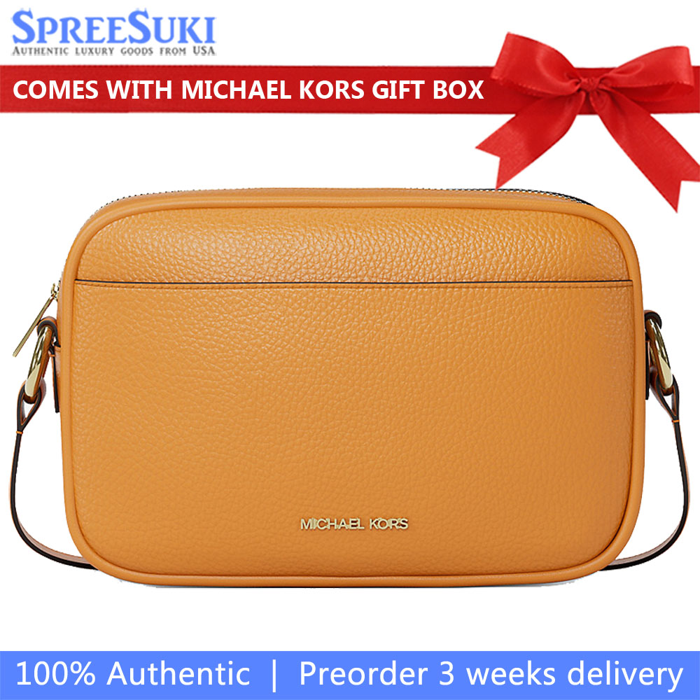 Michael Kors Jet Set Pebbled Leather Camera Crossbody Bag Radiant Orange # 35R6GTVC7L