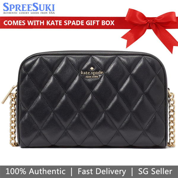 Kate Spade Crossbody Bag Sling Carey Smooth Quilted Mini Camera Bag Black # KG425