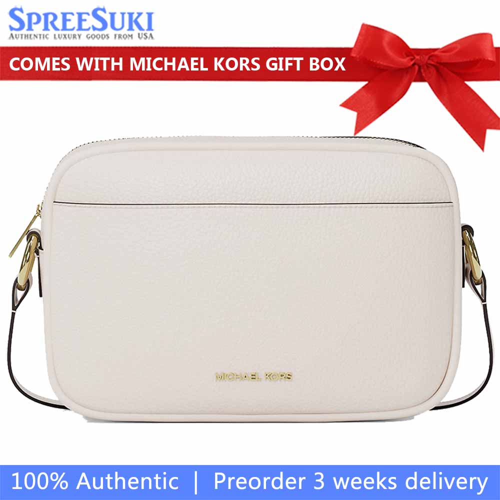 Michael Kors Jet Set Pebbled Leather Camera Crossbody Bag Light Cream # 35R6GTVC7L
