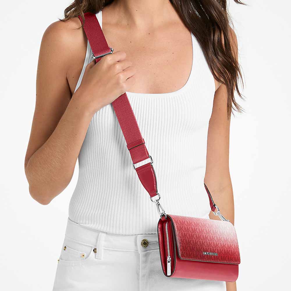 Michael Kors Jet Set Large Ombré Signature Logo Crossbody Bag Hibiscus Multi Red # 35F5STTC3Y