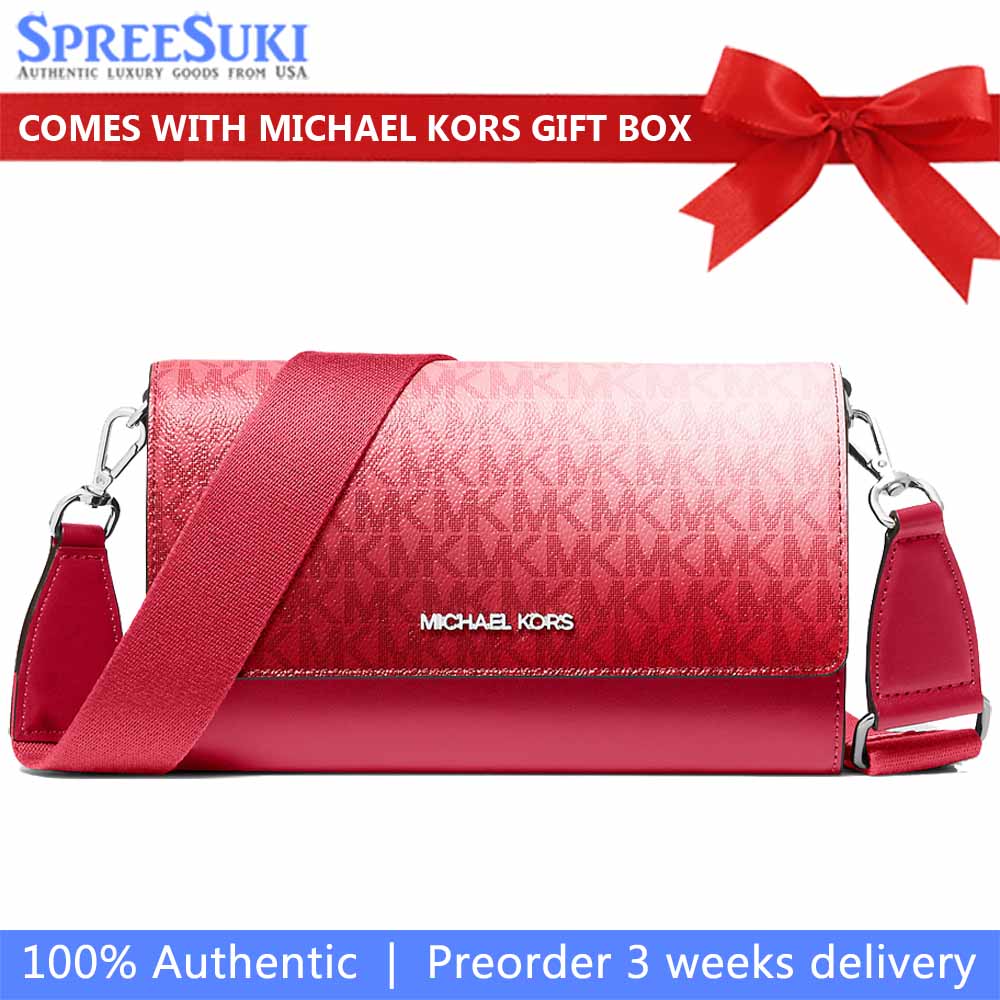 Michael Kors Jet Set Large Ombré Signature Logo Crossbody Bag Hibiscus Multi Red # 35F5STTC3Y