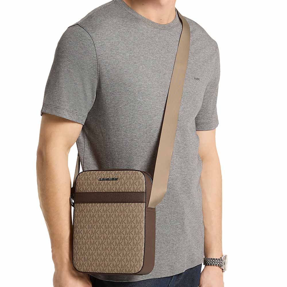 Michael Kors Cooper Signature Logo Flight Bag Camel Brown # 37F2LCOL6J