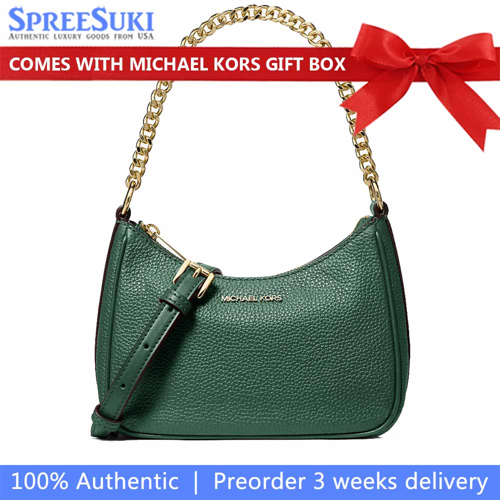 Michael Kors Jet Set Travenuel Pebbled Leather Convertible Crossbody Bag Moss Dark Green # 35F5GTVC5L