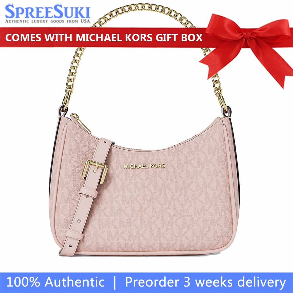 Michael Kors Jet Set Small Signature Logo Convertible Crossbody Bag Powder Blush Blush Pink # 35R6GTVC5V
