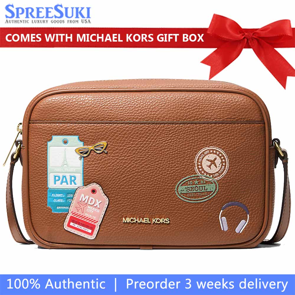 Michael Kors Jet Set Large Embellished Camera Crossbody Bag Luggage Brown # 35R6GTVC7V