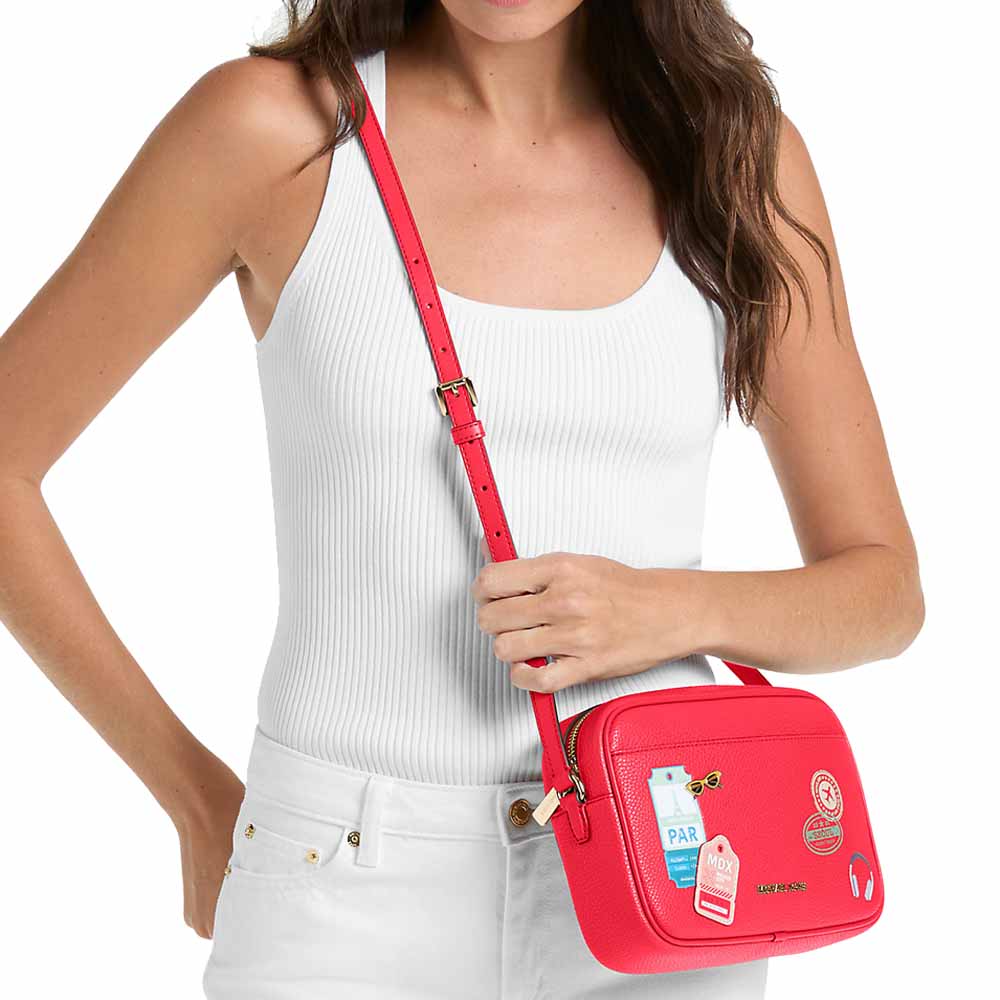 Michael Kors Jet Set Large Embellished Camera Crossbody Bag Dark Sangria Red # 35R6GTVC7V