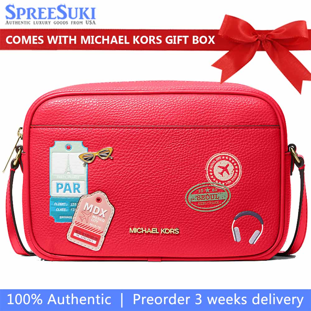 Michael Kors Jet Set Large Embellished Camera Crossbody Bag Dark Sangria Red # 35R6GTVC7V