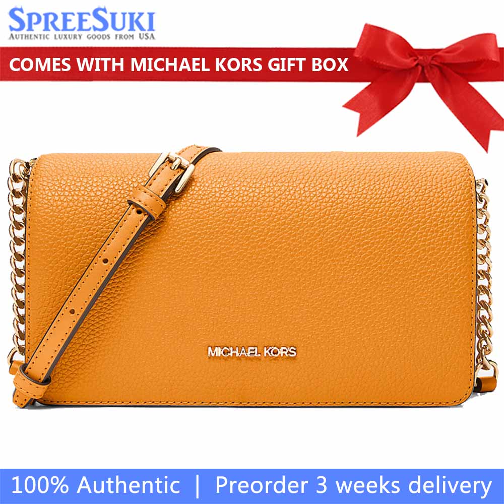 Michael Kors Jet Set Travenuel Medium Pebbled Leather Crossbody Bag Radiant Orange # 35F5GTVC2L