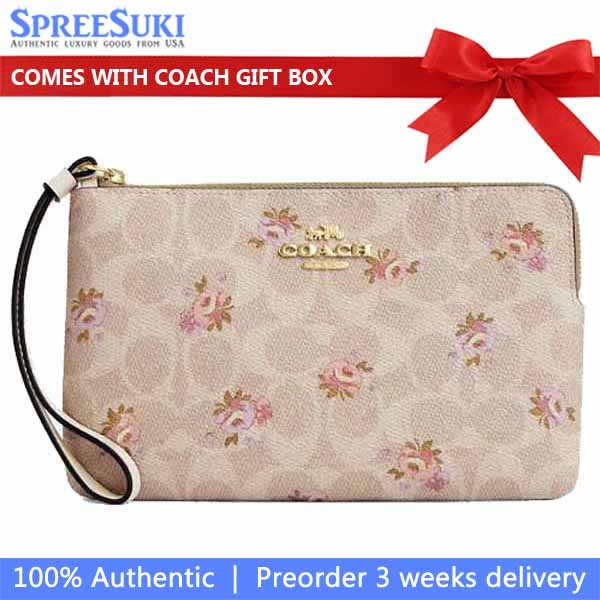 Coach Large Wristlet Large Corner Zip Wristlet In Signature Canvas Sand Multi # CBA72