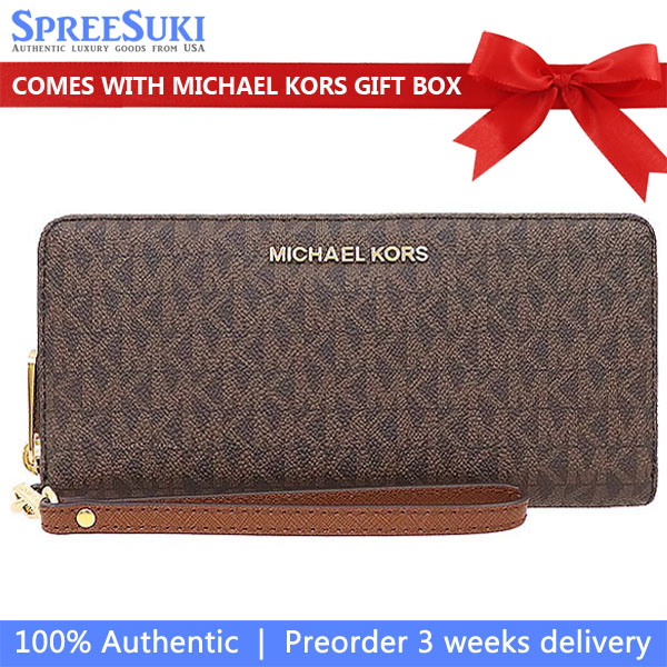 Michael Kors Long Wallet Jet Set Continental Wristlet Wallet Brown Acorn # 35F8GTVT3B