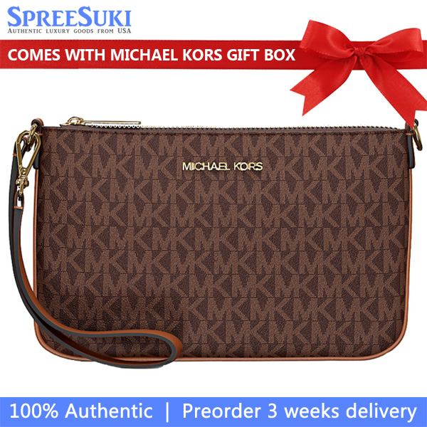 Michael Kors Jet Set Small Signature Logo Convertible Wristlet Large Wristlet Brown # 35T4GTVW5V