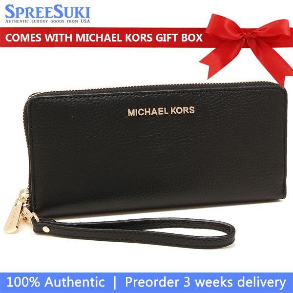 Michael Kors Long Wallet Jet Set Continental Wristlet Wallet Black # 35T7GTVE7L