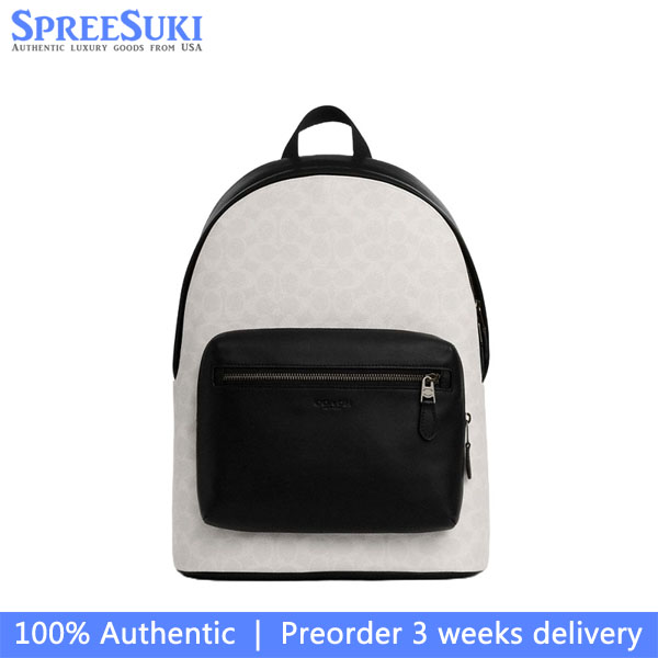 Coach West Backpack In Signature Canvas Gunmetal Chalk Black White # CV925