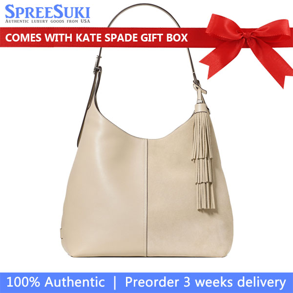 Kate Spade 454 Suede Fringe Large Shoulder Bag Light Sand # KN584