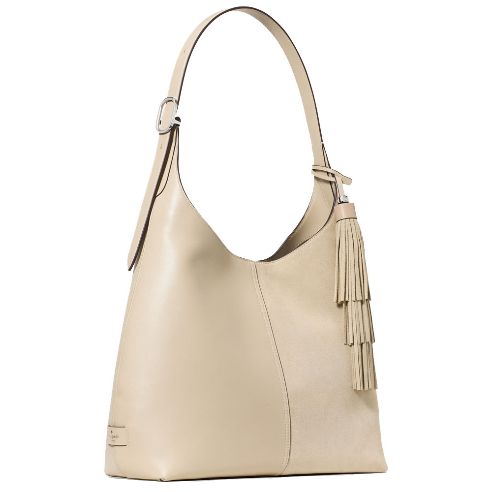 Kate Spade 454 Suede Fringe Large Shoulder Bag Light Sand # KN584