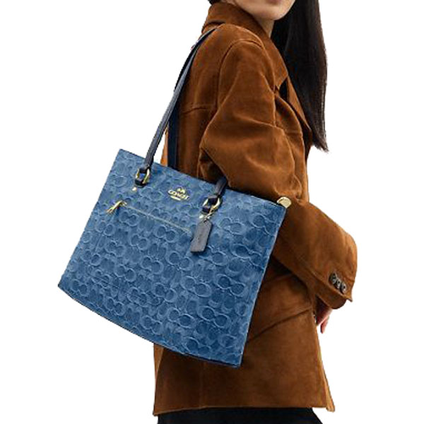 Coach Station Tote Bag In Signature Denim Indigo Blue Denim # CDB88