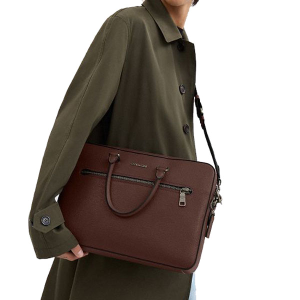 Coach Ethan Slim Brief Gunmetal Maple Dark Brown # CR272