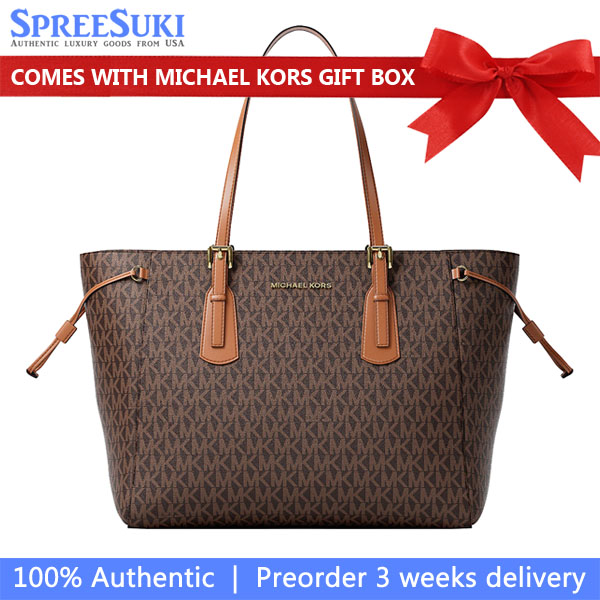 Michael Kors Voyager Large Signature Logo Top-Zip Tote Bag Brown # 35R6GV6T7B
