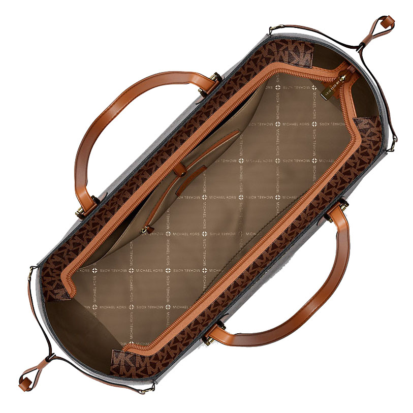 Michael Kors Voyager Large Signature Logo Top-Zip Tote Bag Brown # 35R6GV6T7B